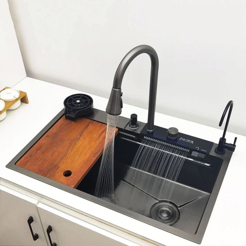 CKWS 304 Stainless Steel Waterfall Kitchen Sink with LED Display
