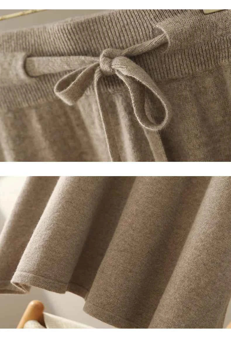 Autumn And Winter100% Pure Wool Skirt Women's Long Pocket Small A Skirt High Waist Slim Cashmere Knit A-Line Skirt