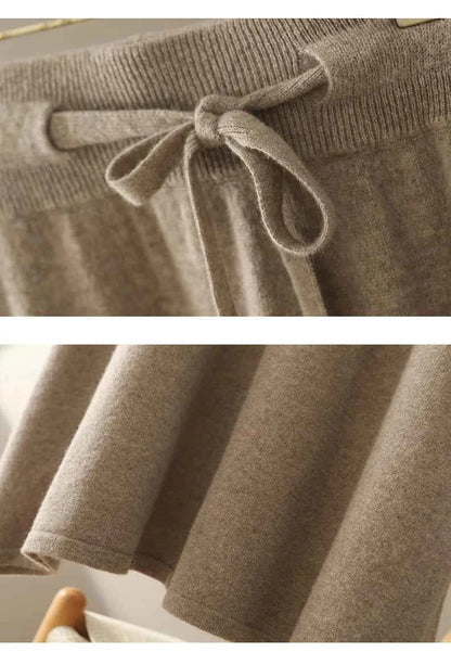 Autumn And Winter100% Pure Wool Skirt Women's Long Pocket Small A Skirt High Waist Slim Cashmere Knit A-Line Skirt