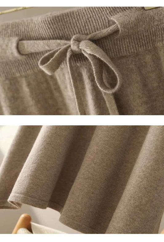 Autumn And Winter100% Pure Wool Skirt Women's Long Pocket Small A Skirt High Waist Slim Cashmere Knit A-Line Skirt