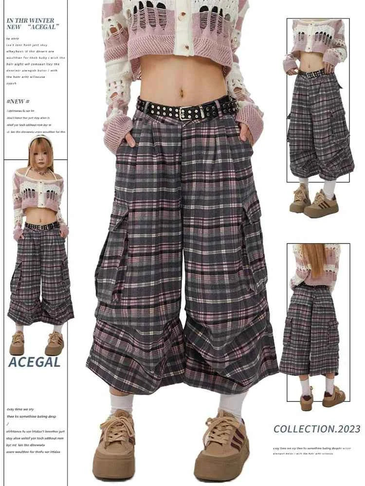 Summer Women Abi Goblin Core Plaid Jorts Harajuku Y2k Streetwear Shorts 2000s Aesthetic Pants Japanese Grunge Cyber Punk Tomboy