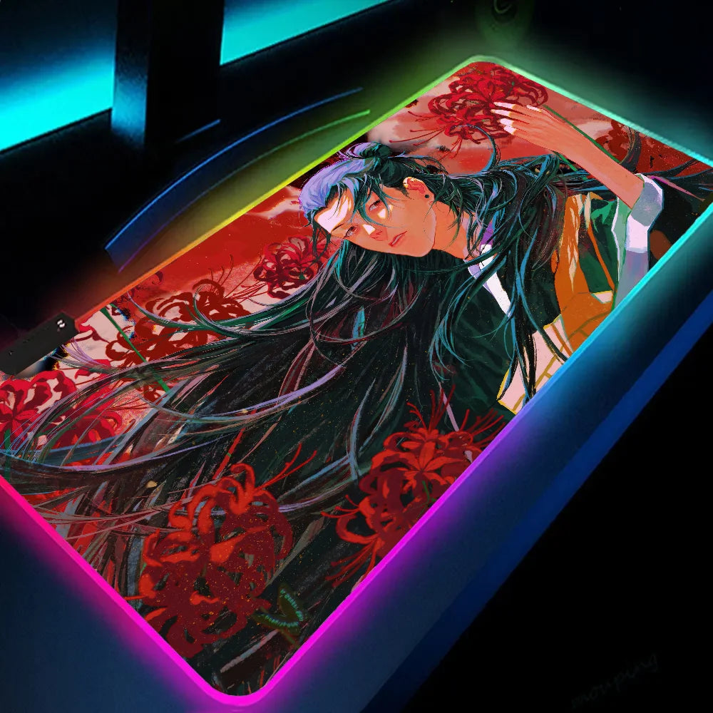 1pc Suguru Geto Jujutsu Kaisen Anime XXL RGB Gaming Mouse Pads HD Black Gamer Accessories Large LED SS69