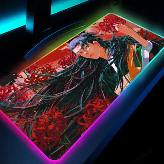 1pc Suguru Geto Jujutsu Kaisen Anime XXL RGB Gaming Mouse Pads HD Black Gamer Accessories Large LED SS69