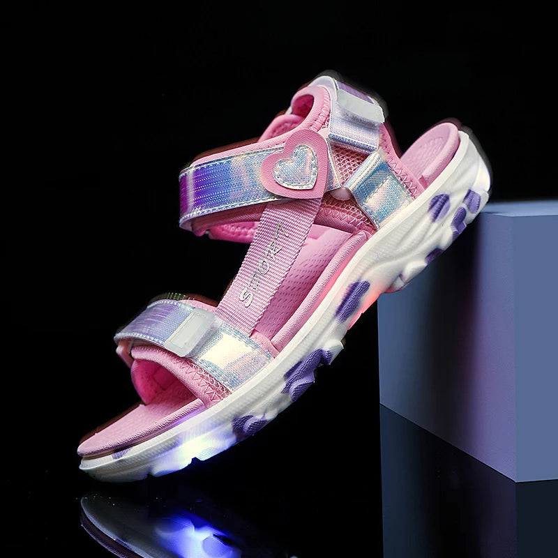 Girls' LED Sandals - Hook & Loop Closure, Anti-Slip EVA