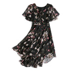 Women floral Chiffon Flower Dress 2026 trends new in Ladies Elegant V Neck short Sleeve korean style Summer Dress Female Clothes