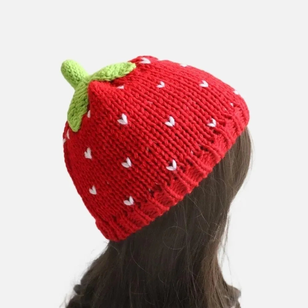 Crochet Strawberry Knit Hat - Warm Winter Beanie for Adults