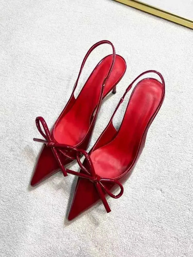 2025 New Butterfly Knot Fashionable Pointed Toe Hollow Back Women's Sandals High Heels Korean Style Spring Autumn Elegant Lad...