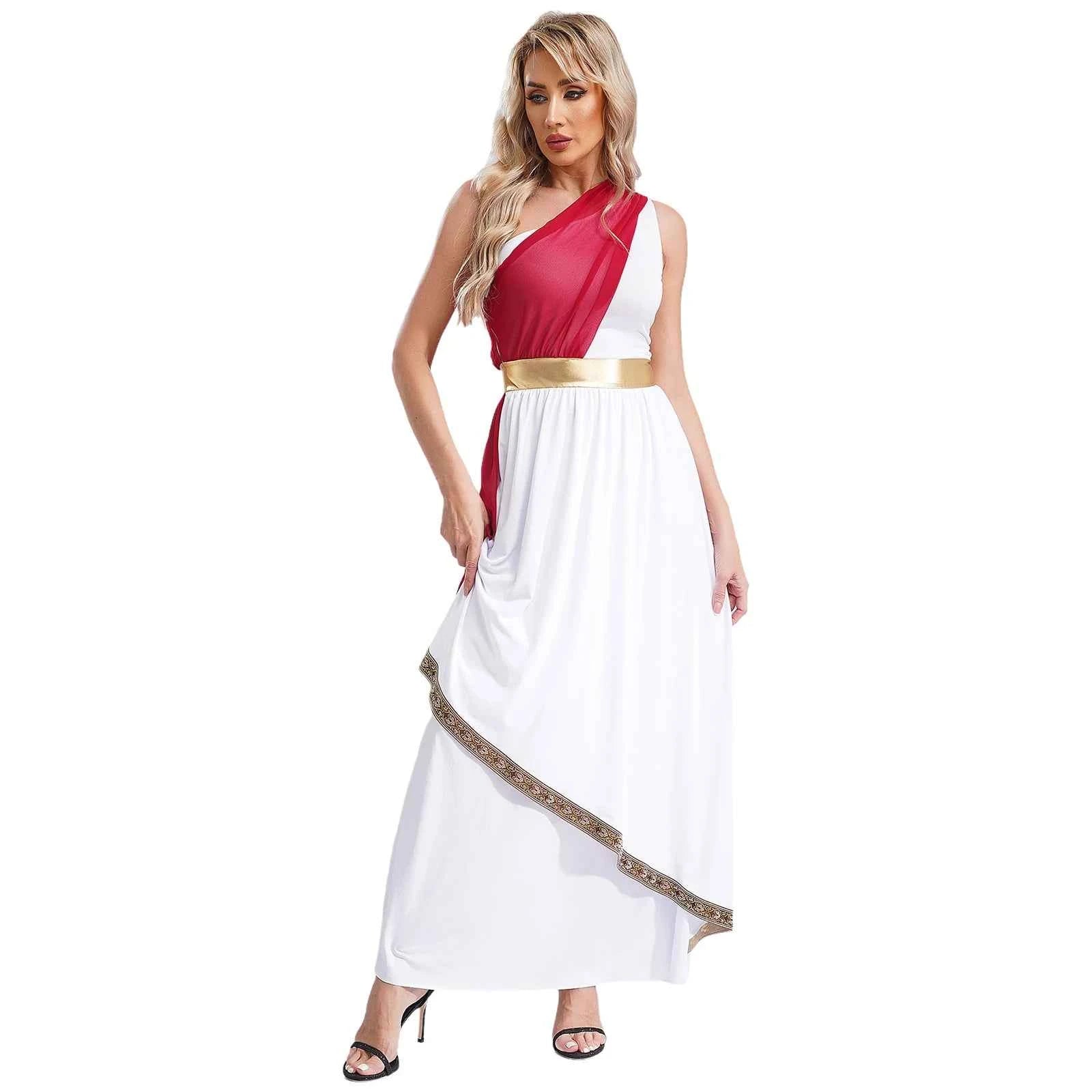 Womens Ancient Greek Princess Dress Goddesses Toga Costume for Halloween Carnival Party Deity Queen Cosplay Chiffon Robe Gown