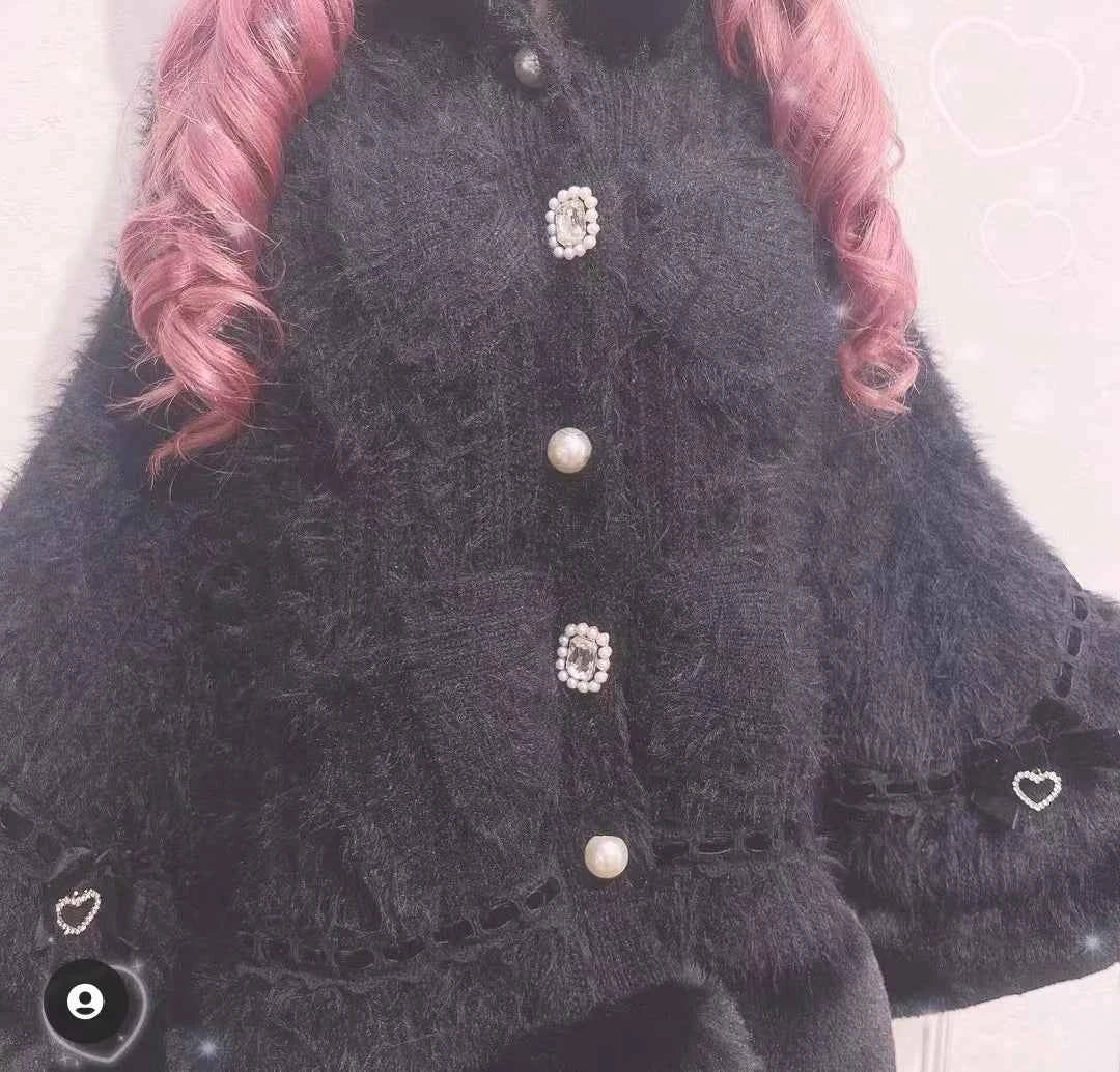 Fall Winter New Sweater Cardigan Women Japanese Mine Sweet Soft Waxy Thick Sweet Pearl Button Hooded Knitted Sweater Cape Jacket