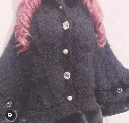 Fall Winter New Sweater Cardigan Women Japanese Mine Sweet Soft Waxy Thick Sweet Pearl Button Hooded Knitted Sweater Cape Jacket