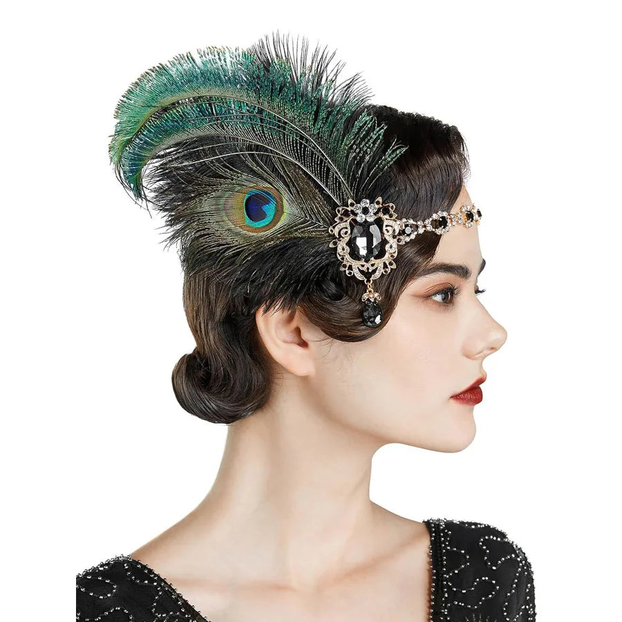 1920s Flapper Peacock Feather Headband Roaring 20s Showgirl Hair band Great Gatsby Hair Accessories 머리띠 резинки для волос 헤어밴드 SS69