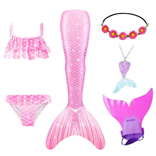 ZOCIC Girls Mermaid Tail Swimsuit Set with Top and Skirt for Swimming