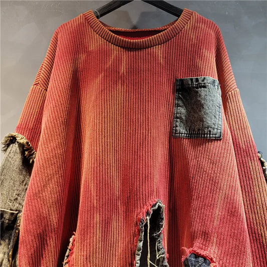YEAE Women's Tie-Dye Pullover Sweater, Long Sleeve Loose Knit Crew Neck
