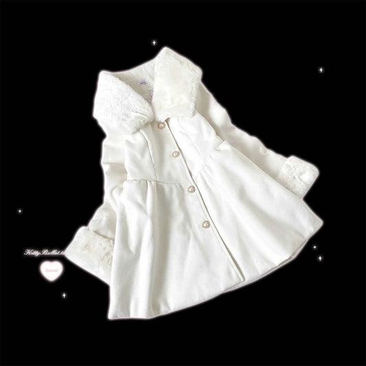 Original Japanese Sweet Imitation Woolen Coat Removable Fur Collar 2025 Winter Jacket Love Single-breasted Wool Overcoat Femlae