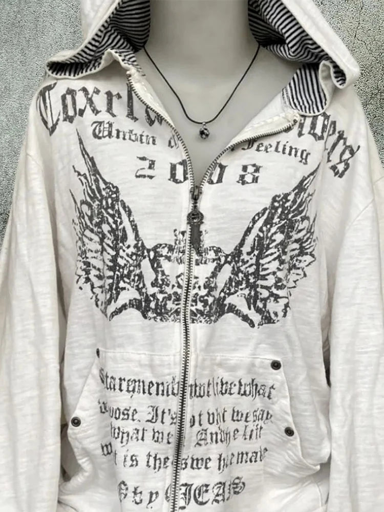 ey Zipper Hoodie ex Loose Lazy Sle High Street Retro American Letter Print Long Sve Sweatirt Autumn Winter Coat SS69