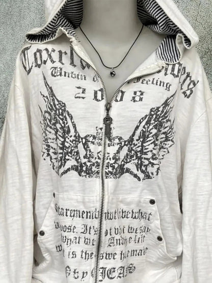 ey Zipper Hoodie ex Loose Lazy Sle High Street Retro American Letter Print Long Sve Sweatirt Autumn Winter Coat SS69