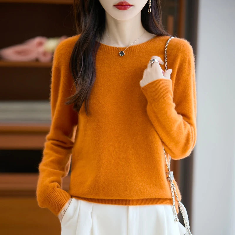 Addonee Women's 100% Merino Wool O-Neck Pullover Sweater - Heavyweight Knit