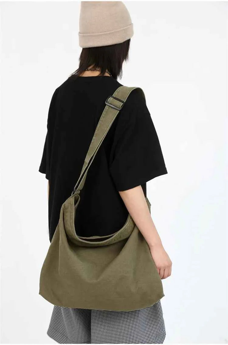 Simple Shoulder Bags Men Solid Cleanfit Unisex Bolsos Vintage Thicken Autumn Japanese Harajuku Canvas Large Capacity Handbags