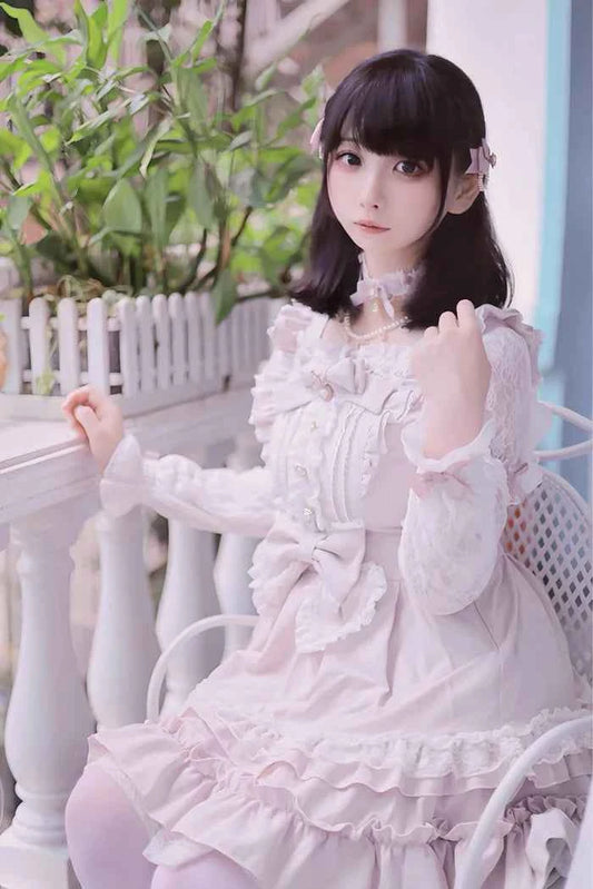 Japanese Liz Dresses Women Autumn New Girl's Sweet Cute Bud Mini Series Mass Production Angel Small Cake Dress Bow Lolita Dress