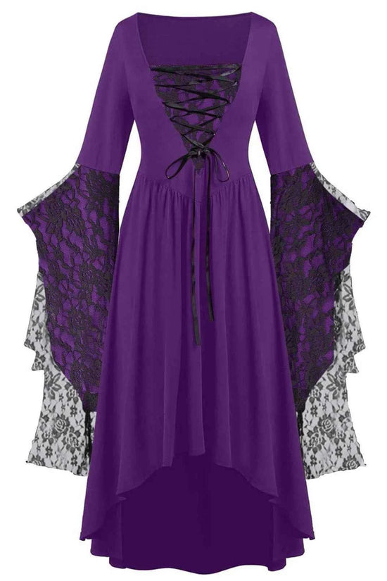Women Gothic Plus Size Long Dresses Halloween Lace Dress Flare Sleeve Halloween Dresses Cosplay Costume Gothic Clothes For Women