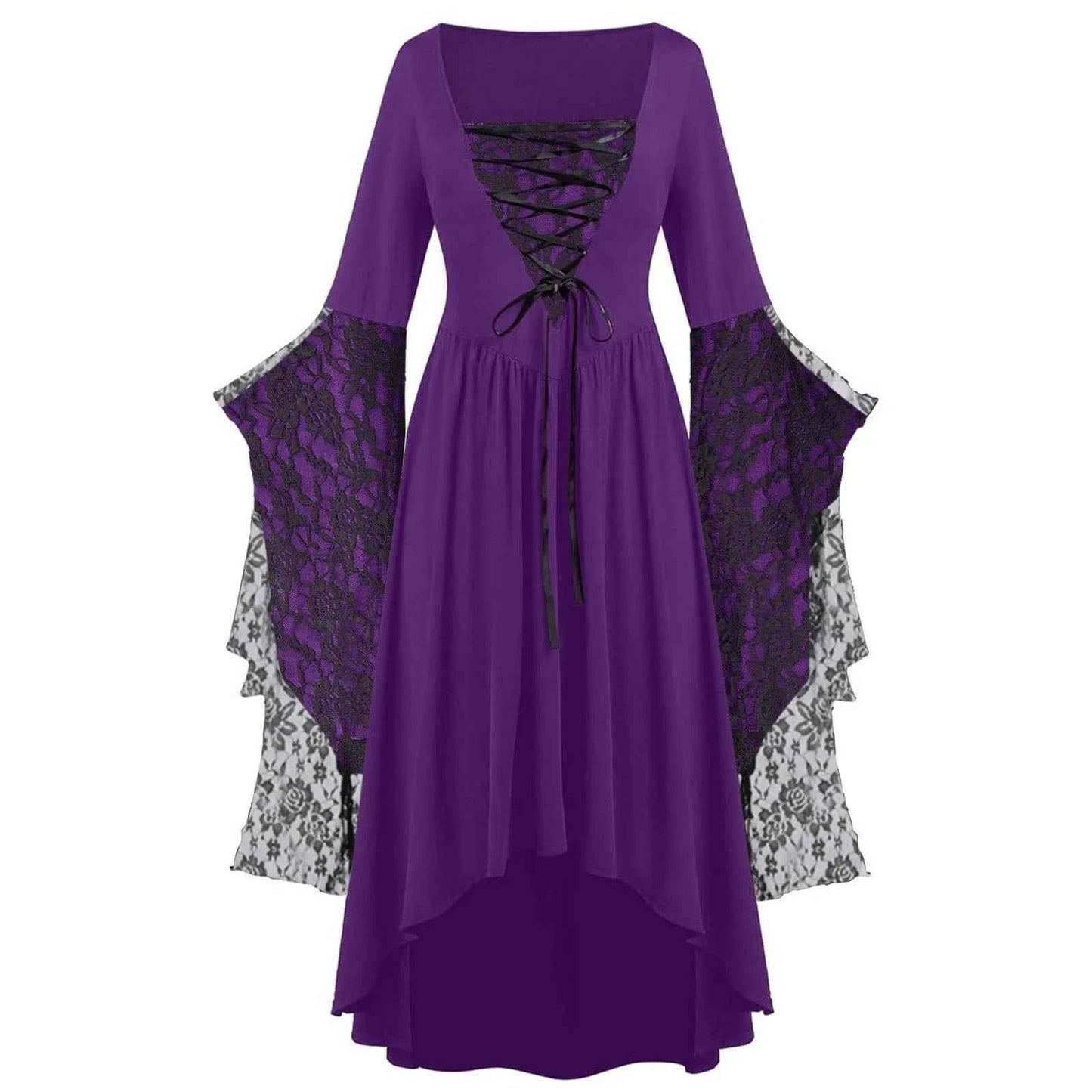 Women Gothic Plus Size Long Dresses Halloween Lace Dress Flare Sleeve Halloween Dresses Cosplay Costume Gothic Clothes For Women