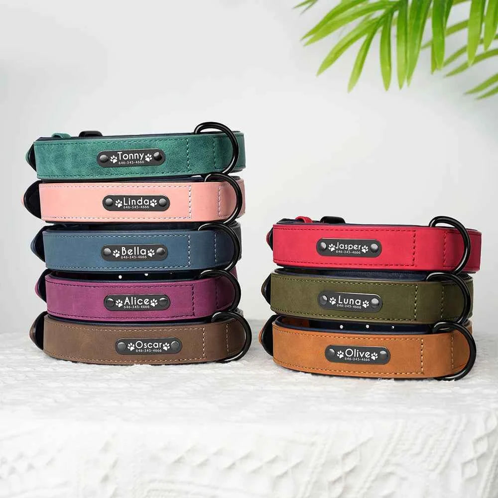 Dog Collars Personalized Custom Leather Dog Collar Name ID Tags For Small Medium Large Dogs Pitbull Bulldog Beagle Correa Perro