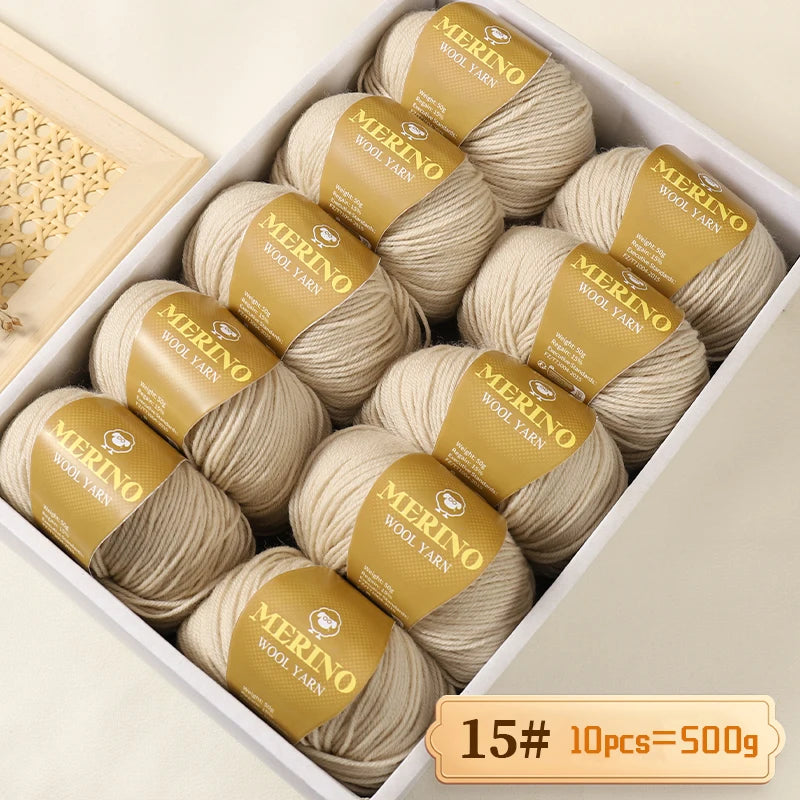 500g of High-Quality 212 Medium-Fine Alpaca Wool Yarn, Suitable for Knitting Sweaters, Scarves, and Hats, 10 Skeins/Pack