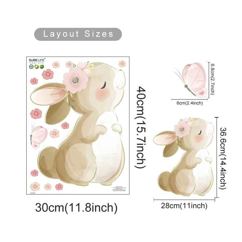 Boho Cartoon Rabbit Butterfly Flowers Wall Sticker Nursery Kids Room Home Decoration Mural Living Room Bedroom Bunny Stickers