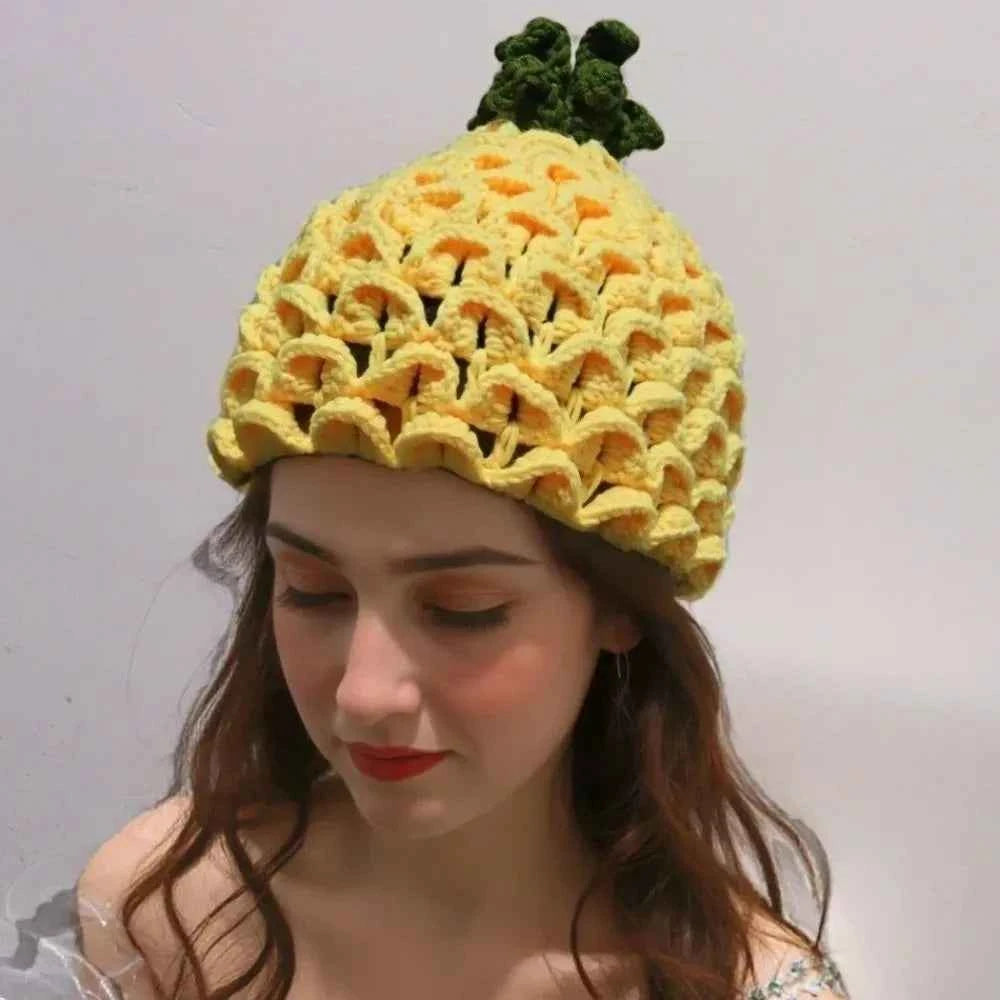 Creative Warm Knitted Fruit Hat Thick Soft Strawberry Pullover Cap Brimless Stretchy Skiing Hat Winter Head Accessory