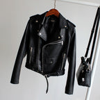 Women's PU Leather Motorcycle Jacket - Slim Fit, Turn-Down Collar
