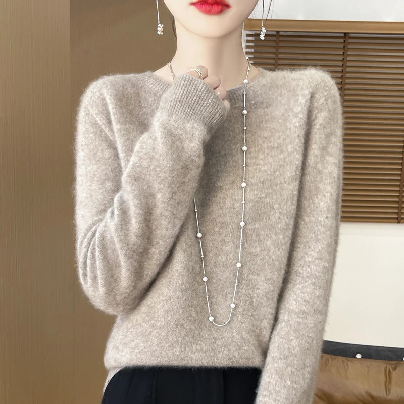 Addonee Women's 100% Merino Wool O-Neck Pullover Sweater - Heavyweight Knit