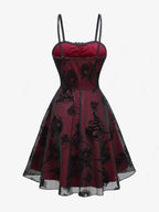 ROSEGAL Women Gothic Dress Vintage Mesh Flocking Applique Layered A Line Cami Dress Sleeveless Punk Goth Party Cocktail Dresses