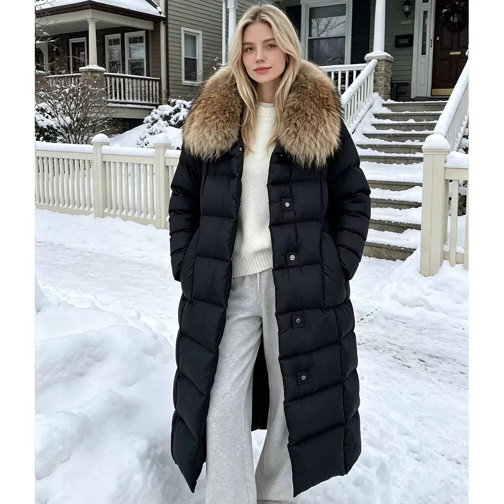 Maomaokong Super Thick 400g Filling White Duck Down Female Winter Women's Over-the-Knee Puffer Coat Luxury Down Jacket Warm