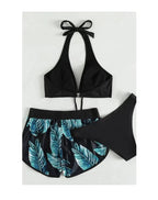 Women 2024 New Bikinis 6 Colors Sexy Halter Bikini 3 Piece Set Leafs Print High Waisted Swimsuit Beach Bathing Suit Size S-XXL SS69