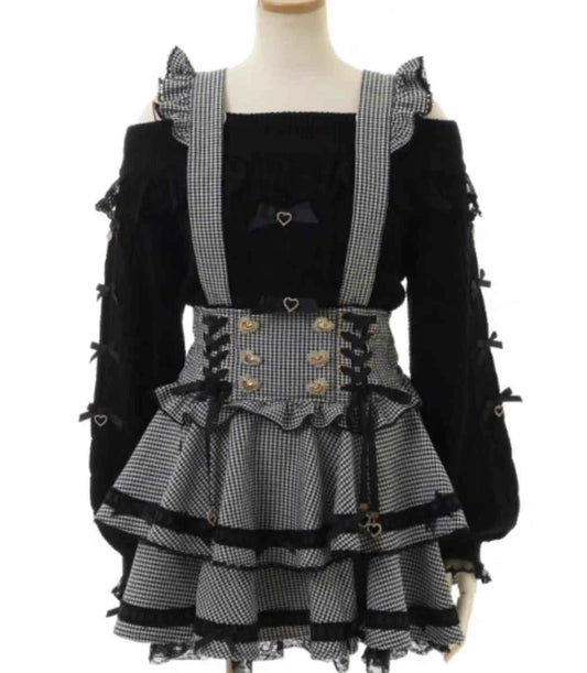 Original Japanese Mines Lolita Strap Skirts Women High Waist and Thin Frilly Pleated Skirt College Style Liz Girl Plaid Skirt