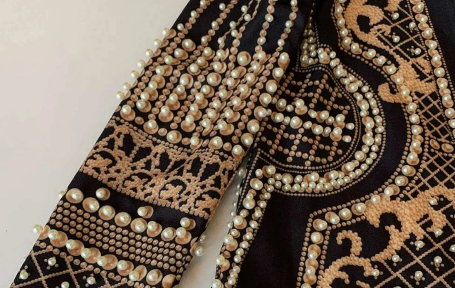 Pearl Embroidery Female Jacket, Full Sleeve Slim Jackets, V Neck, Hidden Button Print Suit, Large Size, Fall Fashion SS69