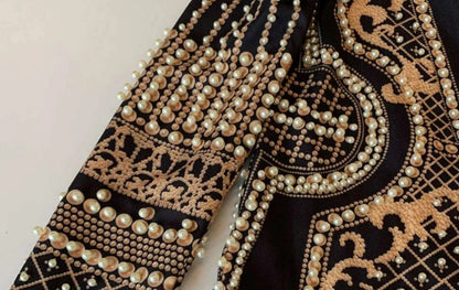 Pearl Embroidery Female Jacket, Full Sleeve Slim Jackets, V Neck, Hidden Button Print Suit, Large Size, Fall Fashion SS69