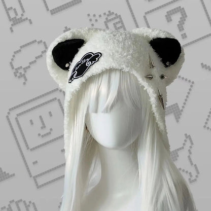 Autumn Winter Grunge Casual Warm Angel's Wings Hats Y2k Aesthetic Knitted Bears Ears Hat Kawaii Lolita Harajuku Caps Fashion SS69