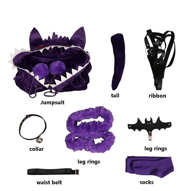 Gengar Anime Cosplay Bodysuit with Hood and Tail