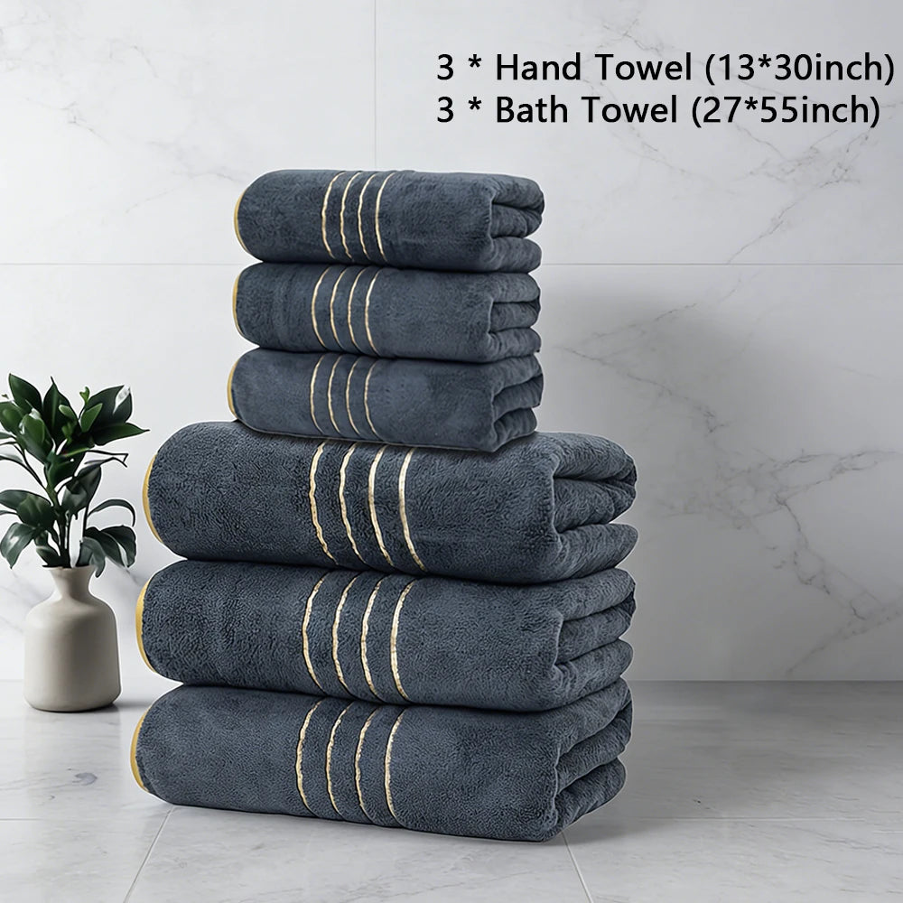 2/3/6/8 Pcs Bath Towel Set White & Gray with Gold Accents, Soft Absorbent Premium Towels for Home, Hotel & Bathroom