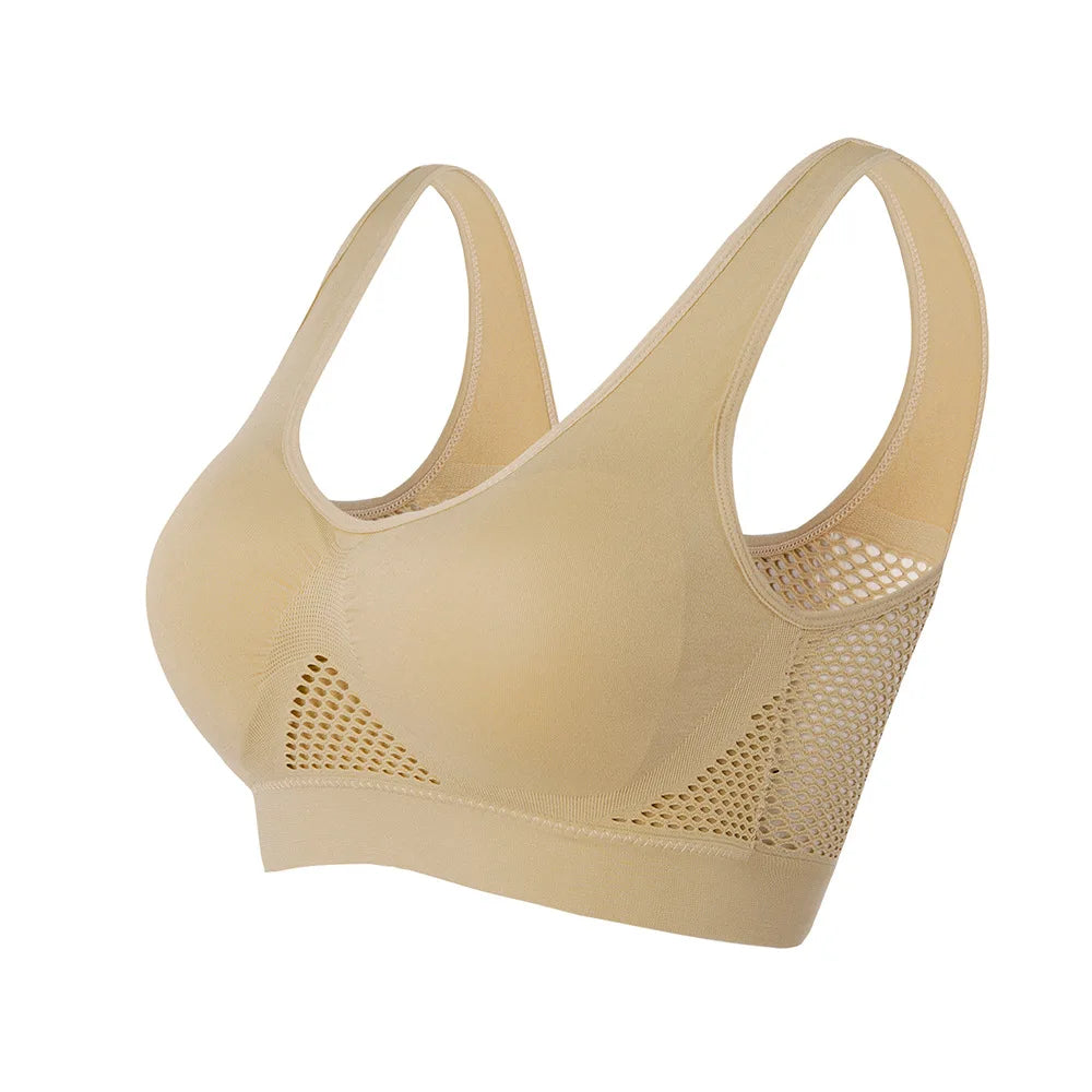 Breathable Sports Bra Top Fitness Women Brassiere Removable Padded Sport Bra Running Gym Seamless Push Up Bras SS69 9.69 beige / 5XL