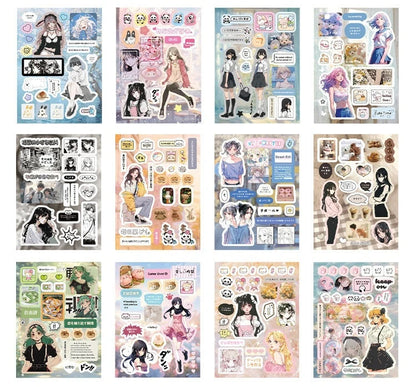 45pcs Japanese Retro Early Style Manga Cut Film Sticker Book Kawaii Girl Scrapbook Journal DIY Deco Cute Showa Phone Case Decals SS69