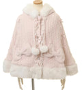 Godivana Faux Rabbit Fur Cape Coat with Rhinestone Bow