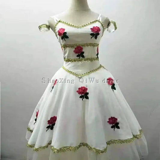 Professional Women's Ballet Tutu Costume with 3D Applique and Rhinestones