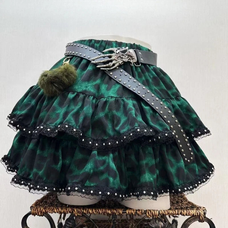 Y2k Japanese Vintage Lolita Style Short Party Skirts Women Gothic Leopard Print Mini Skirts Streetwear Harajuku Punk Skirt Chic