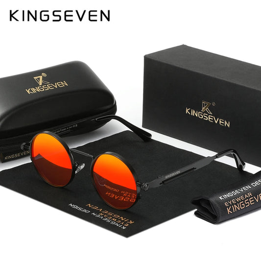 KINGSEVEN Round Sunglasses for Men Polarized Steampunk Sun Glasses For Women Vintage Style UV400 Eyewear Accessory Oculos SS69 14.69 Black Red