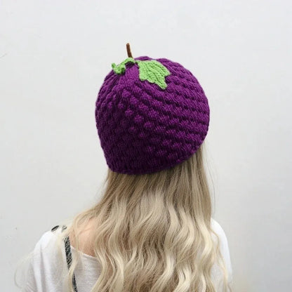 Creative Warm Knitted Fruit Hat Thick Soft Strawberry Pullover Cap Brimless Stretchy Skiing Hat Winter Head Accessory