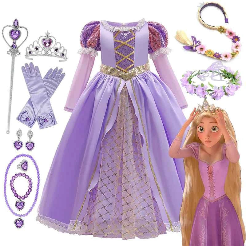 Girls Disney Rapunzel Dress Kids Tangled Disguise Carnival Girl Princess Costume Birthday Party Gown Outfit Clothes 2-10 Years