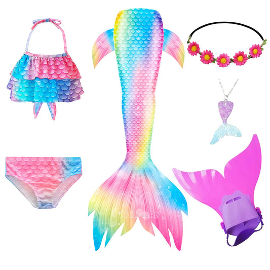 ZOCIC Girls Mermaid Tail Swimsuit Set with Top and Skirt for Swimming