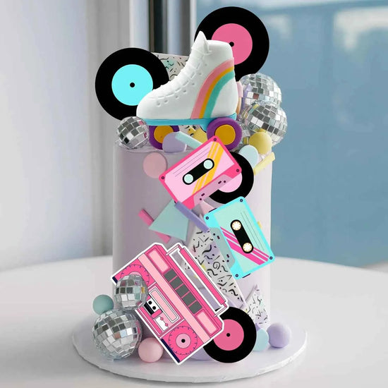 20PCS Retro Roller Skate & Disco Ball Cake Toppers - 80s 90s Hip Hop Skating Theme Party Decor for Birthday Unisex Kids Adults